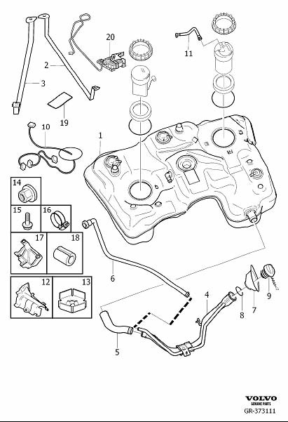 Diagram Fuel tank and connecting parts for your 2014 Volvo S60   