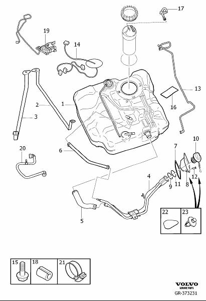 Diagram Fuel tank and connecting parts for your 2014 Volvo S60   