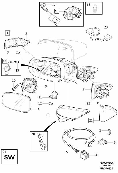 Diagram Rearview mirrors, door mirrors for your 2006 Volvo S40   