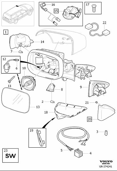 Diagram Rearview mirrors, door mirrors for your 2001 Volvo S40   