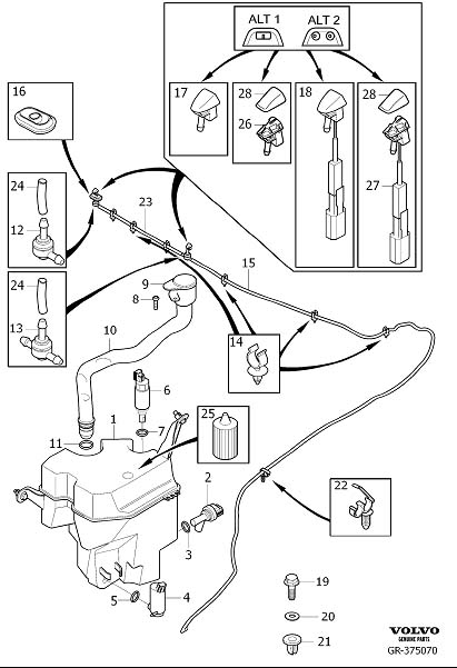 Diagram Washer equipment, front for your 2014 Volvo XC70  3.0l 6 cylinder Turbo 