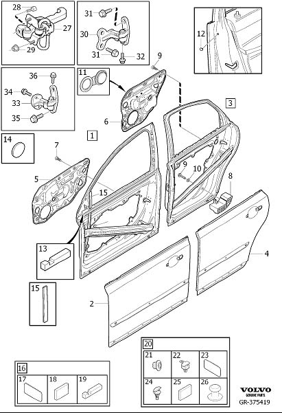 Diagram Side door assembly for your Volvo V50  