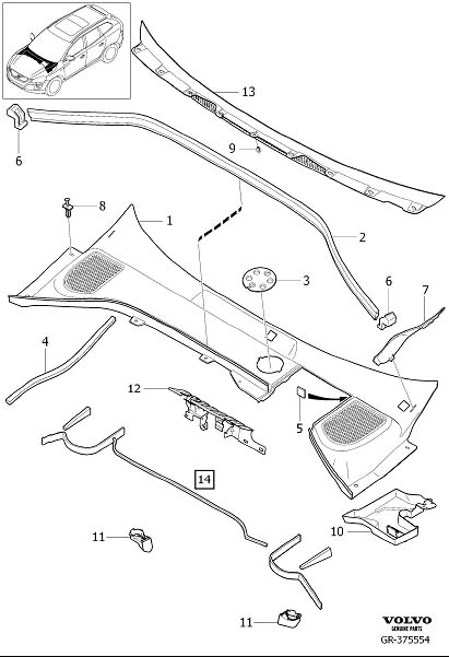 Diagram Windscreen drainage for your 2024 Volvo V60 Cross Country   