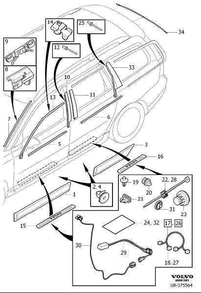 Diagram Trim parts external for your 2014 Volvo XC70  2.0l 4 cylinder Turbo 