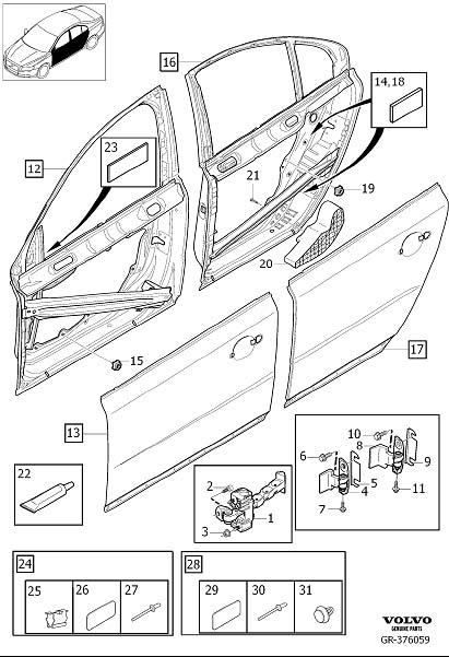 Diagram Side door assembly for your 2022 Volvo V60 Cross Country   