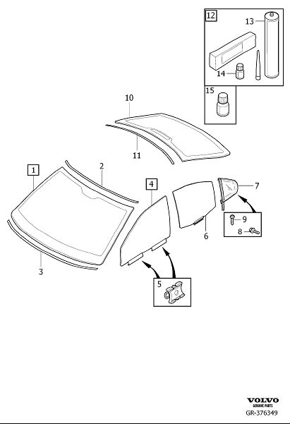 Diagram Windscreen, rear window and door windows, windshield, rear window and door windows for your Volvo