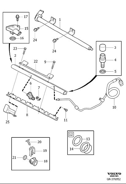 Diagram Injector and pressure pipe, Injector and high-pressure line for your 2005 Volvo V70   