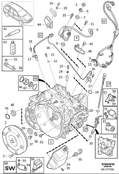 Le diagramme Boîte de vitesses automatique aw55-51sn. pour votre Volvo