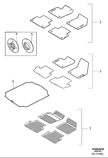 Diagram Mats passenger compartment for your Volvo C70  