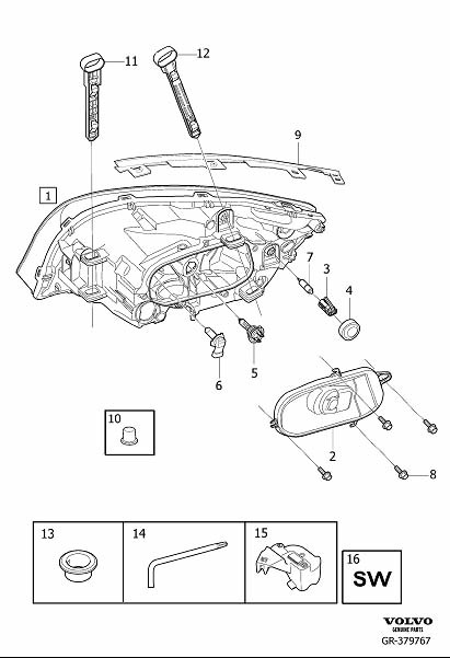 Diagram Headlights, headlamps for your Volvo S60 Cross Country  