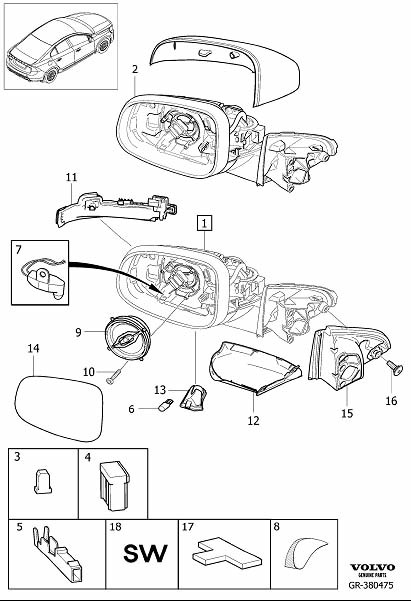 Diagram Rearview mirrors, door mirrors for your 2002 Volvo S60   
