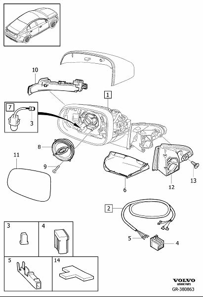 Diagram Rearview mirrors, door mirrors for your Volvo S60 Cross Country  
