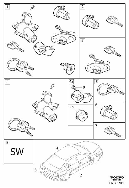 Diagram Lock kits for your 2006 Volvo V70   