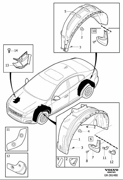 Diagram Mudflaps for your 2006 Volvo S60   