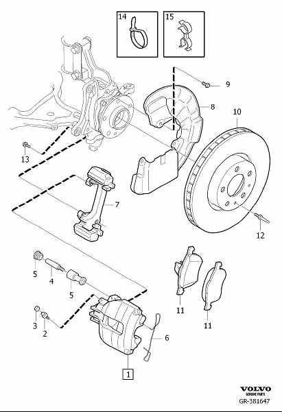 Diagram Front wheel brake for your 2005 Volvo V70   
