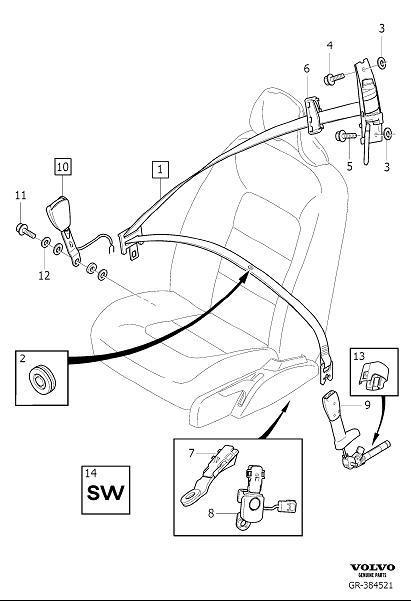 Diagram Front seat belt for your 2013 Volvo XC60   