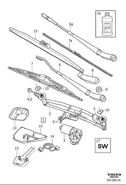 Diagram Windscreen wipers, windshield wipers for your Volvo