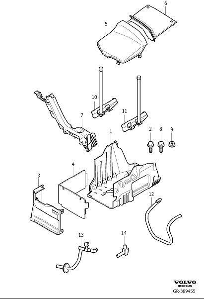 Diagram Battery box and mounting parts for your 2014 Volvo XC70  3.2l 6 cylinder 
