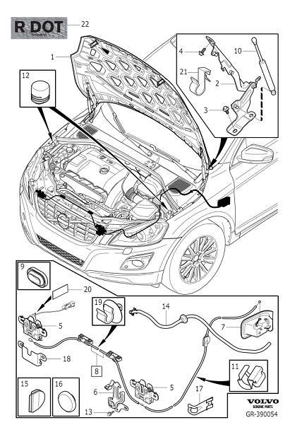 Diagram Engine bonnet with fittings, hood with assy. parts for your 2019 Volvo XC60   