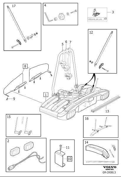 Diagram Bicycle holder tow bar mounted, 3 bicycles for your 2004 Volvo C70   