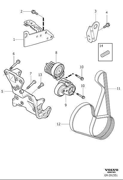 Diagram Auxiliary belt drive, auxiliary aggregate suspension for your Volvo S60 Cross Country  