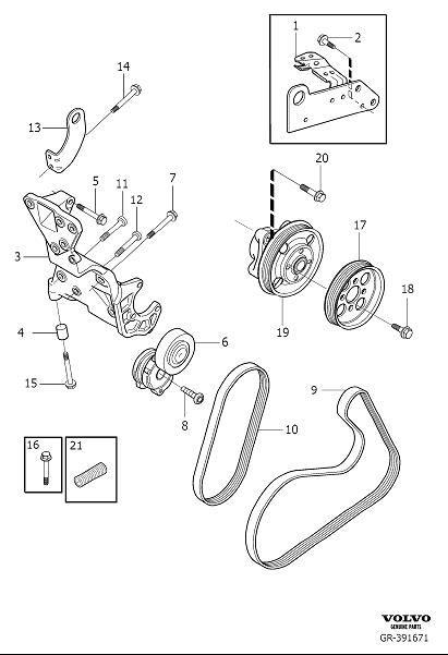 Diagram Auxiliary belt drive, auxiliary aggregate suspension for your Volvo V60  