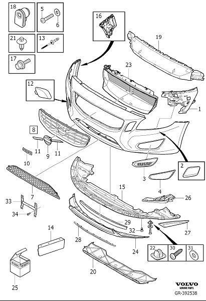 Diagram Bumper, front, body parts for your Volvo V60 Cross Country  