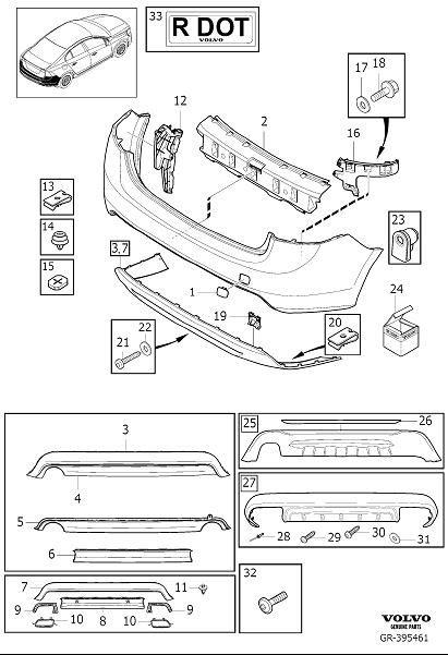 Diagram Bumper, rear, body parts for your 2008 Volvo S60   