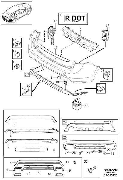 Diagram Bumper, rear, body parts for your Volvo S60 Cross Country  