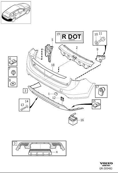 Diagram Bumper, rear, body parts for your 2015 Volvo XC60   