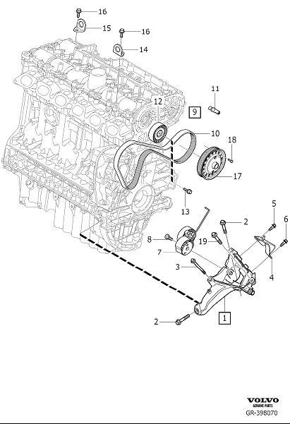 Diagram Auxiliary aggregate suspension, auxiliary belt drive for your 2012 Volvo S60  3.0l 6 cylinder Turbo 
