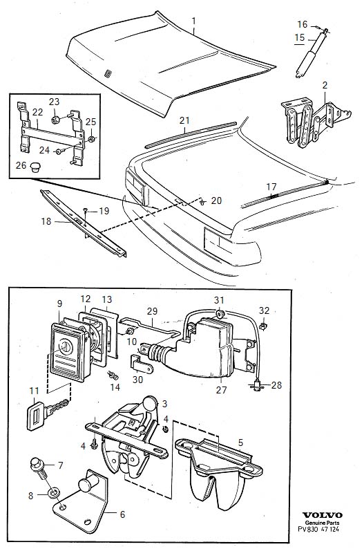 Full size assembly image of Trunk lid components, Boot lid components (1/6)