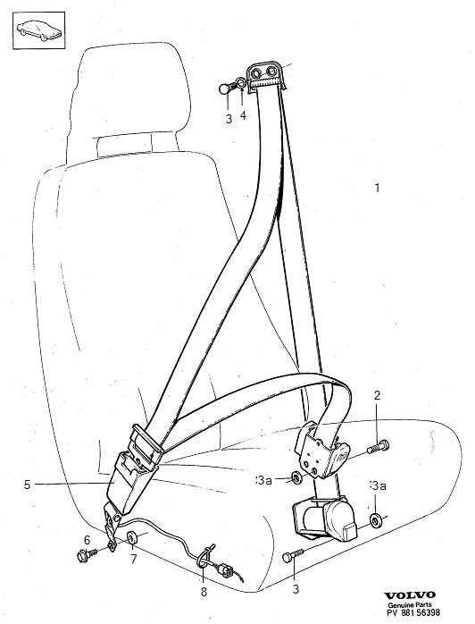 Full size assembly image of Front seat belt, double reel, Seat belt, front seat, double reel (1/6)