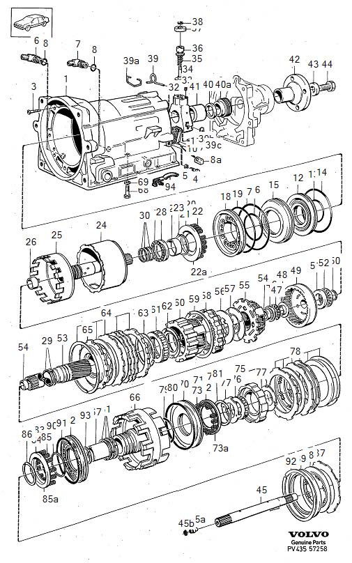Diagram Automatic gearbox, gearbox housing with planetary drive, centre support-output shaft for your Volvo