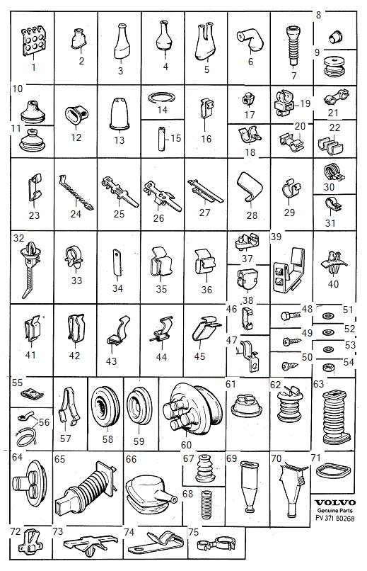 Full size assembly image of Insulator covers, retainers, rubber bushings, clamps, screws, nuts and washers (1/6)