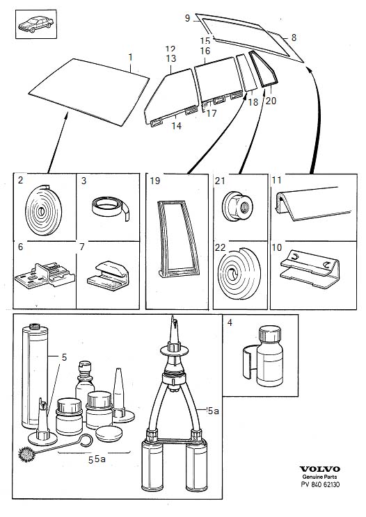Full size assembly image of Windscreen, rear window and door windows, windshield, rear window and door windows (1/6)
