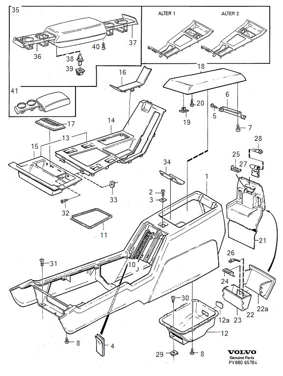 Diagram Tunnel console, Center console for your 1993 Volvo 940  2.3l Fuel Injected Turbo 