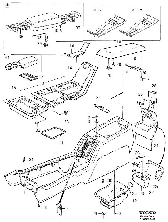 Diagram Center console, Tunnel console for your 1993 Volvo 940  2.3l Fuel Injected Turbo 