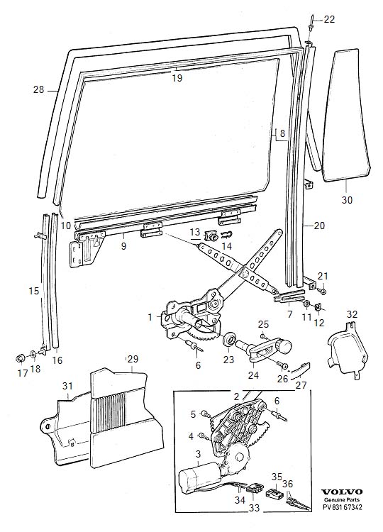 Diagram Window lift mechanism for your Volvo