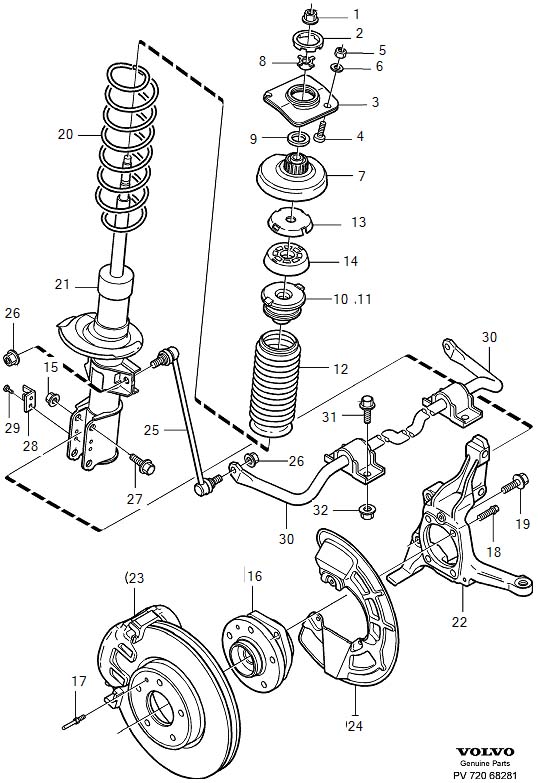 Diagram Front spring suspension for your 1998 Volvo V70   
