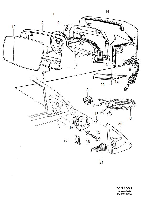 Full size assembly image of Door mirrors, manual, rear view mirror, manually operated (1/6)
