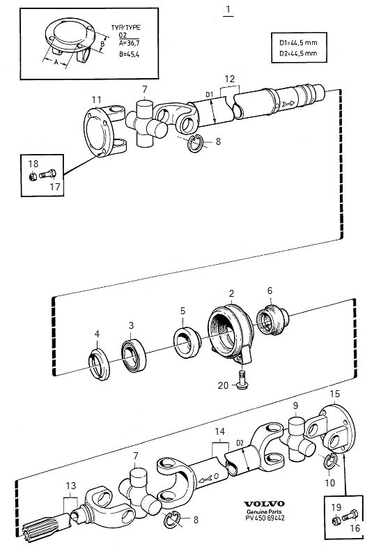 Diagram Propeller shaft for your Volvo S60 Cross Country  