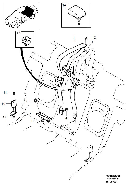 Diagram Rear seat belt for your 2022 Volvo XC60   