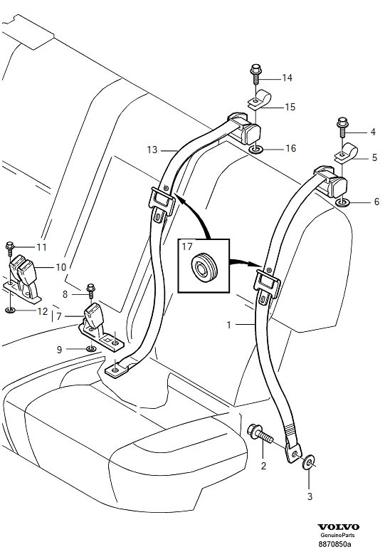 Diagram Rear seat belt for your 2022 Volvo XC60   