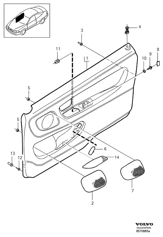Diagram Parts for front door panel for your 2009 Volvo V70   