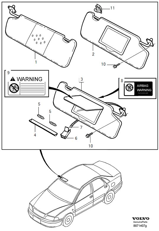 Diagram Sun visor, sunvisor for your Volvo S60 Cross Country  