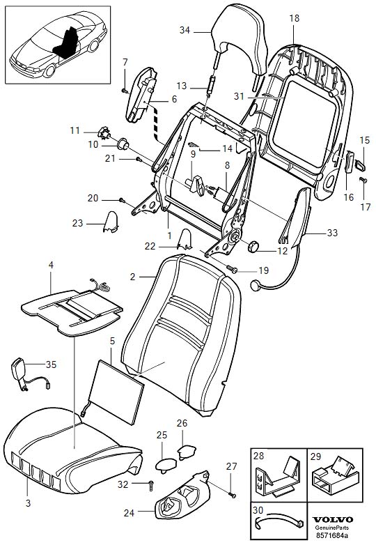 Diagram Front seat, manually adjustable for your Volvo C70  