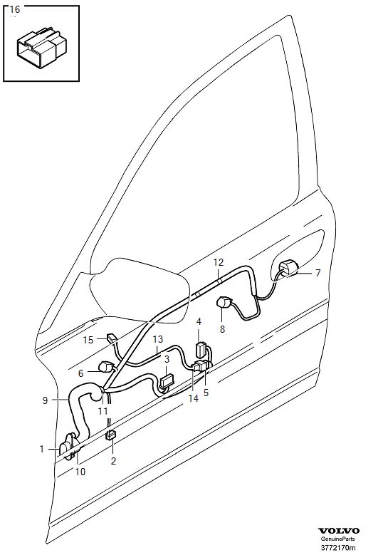 Diagram Cable harness, front doors for your 2003 Volvo V70   
