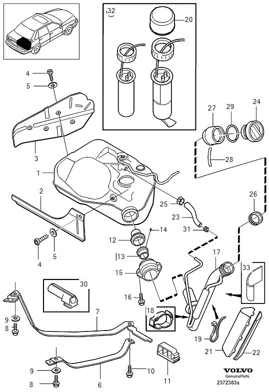 Diagram Fuel tank and connecting parts for your 1998 Volvo V70   
