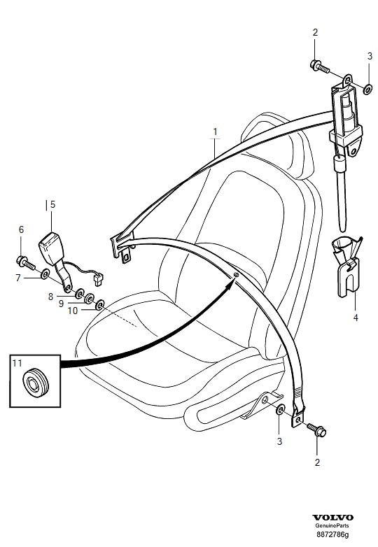 Diagram Front seat belt for your Volvo S40  
